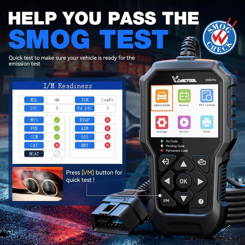 Vdiagtool VD30 Pro Car Code Reader, OBD2 Scanner Diagnostic Tool for Cars and Trucks, Check Engine Code Reader, OBD2 Scanner with Reset, escaner automotriz I/M Readiness for All OBDII Vehicles - Image 5